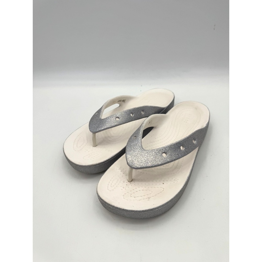 Crocs Comfort Classic Platform Thong Flip Flop 9 Sandals Glitter Silver Glamour